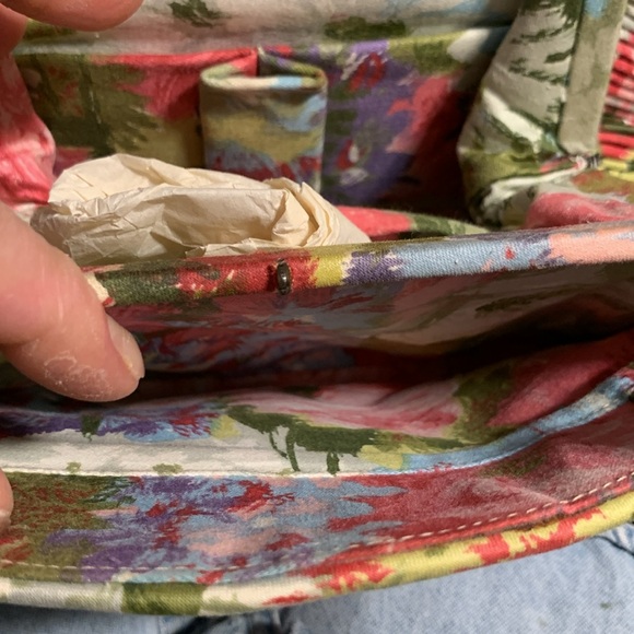 RARE 50’s 60’s FLORAL PLEATED HANDBAG PURSE JEWELED CLASP,MATCHING COIN … - Picture 11 of 15